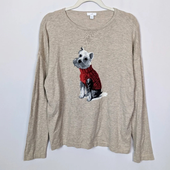 J.Jill Sz. M Crew Neck Weston The Dog Pullover Sweater Beige Heathered Knit Top - Picture 3 of 12